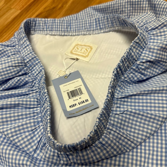 NWT Sail to Sable size Medium Blue Gingham One Shoulder Dress - Picture 3 of 4